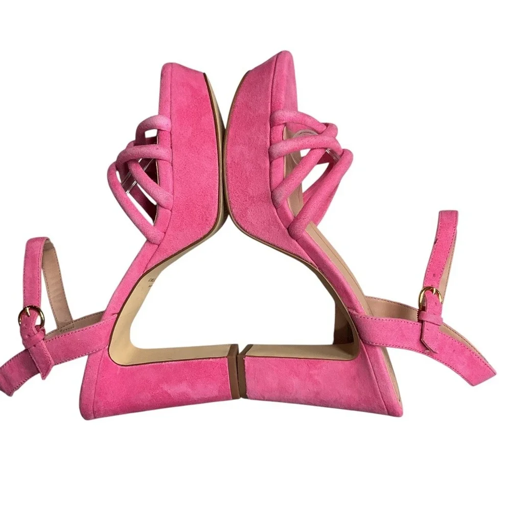 Cole Haan Grove Platform 95mm Leather‎ Suede Open Toe Block Heeled Sandal Size 8